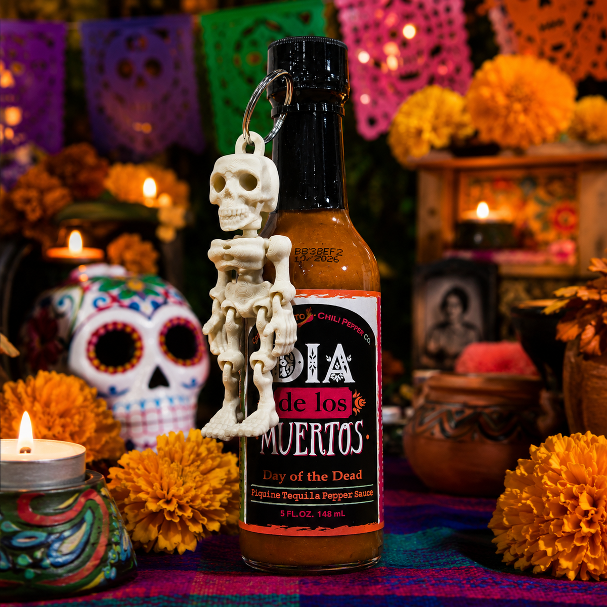Captain Thom's Day of The Dead Hot Sauce with Skeleton Key Chain