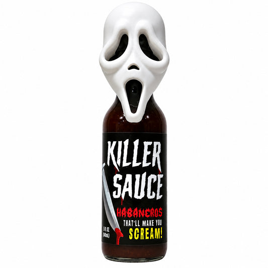 Killer Sauce with 3D Printed Ghost Faced Killer Mask Bottle Topper
