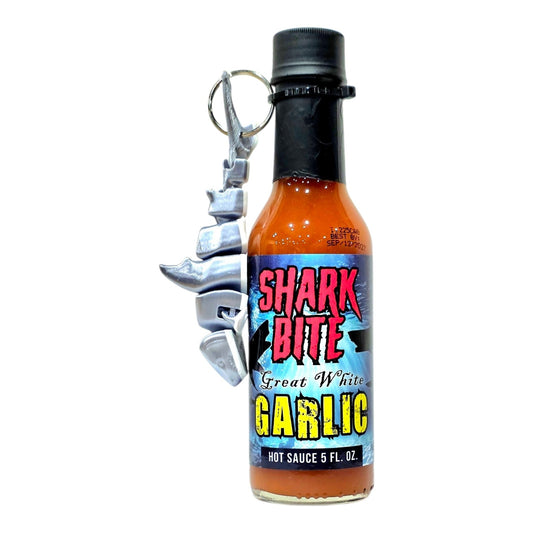 Shark Bite Great White Garlic Habanero Hot Sauce with 3D Printed Great White Shark Keychain