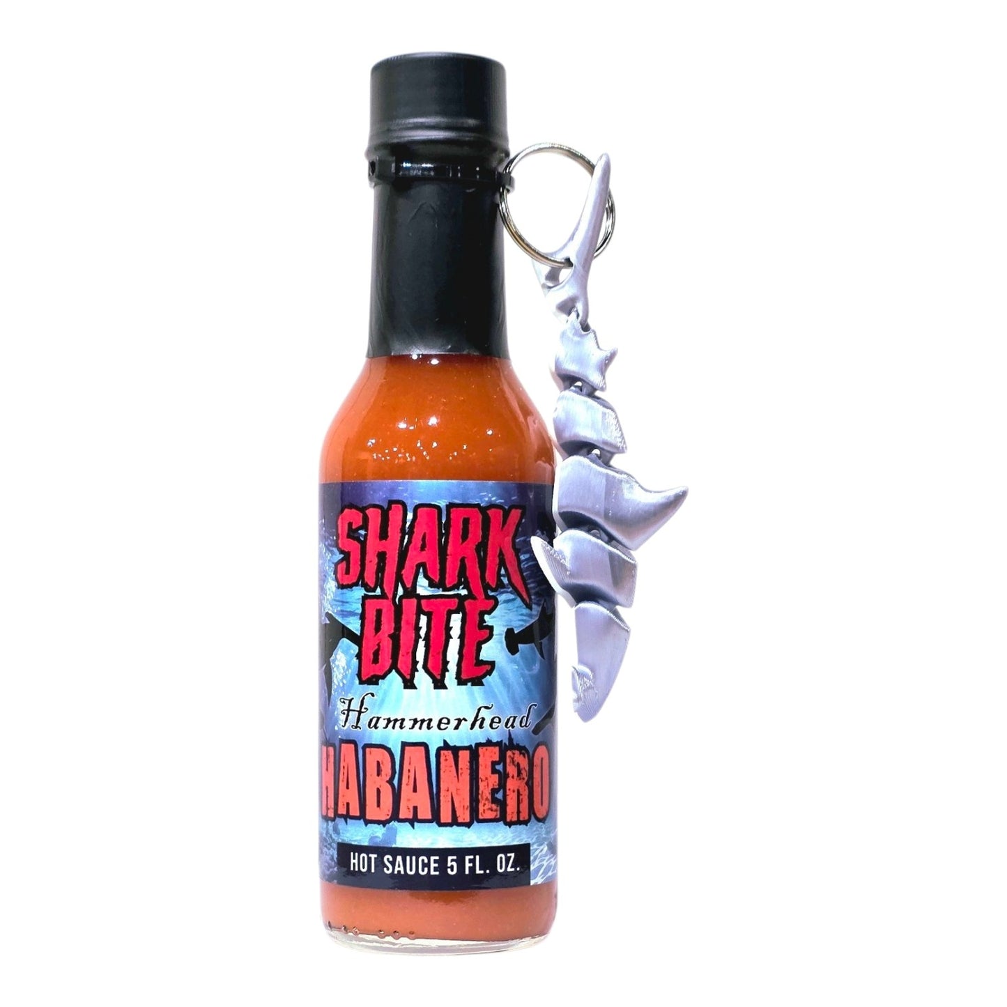 Shark Bite Hammerhead Habanero Hot Sauce with 3D Printed Hammerhead Shark Keychain