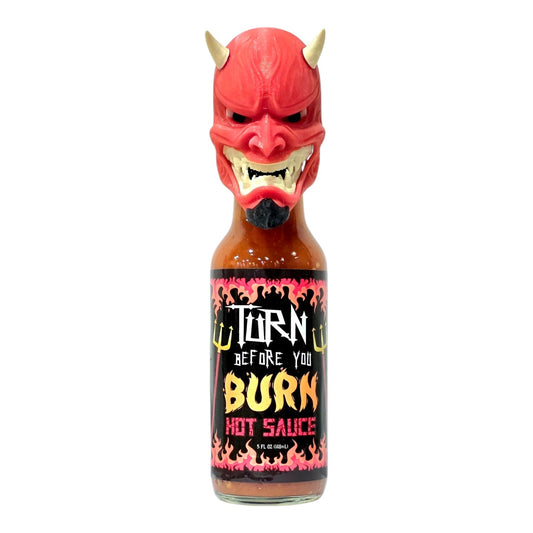 Turn Before You Burn Hot Sauce with 3D Printed Devil Head Bottle Topper