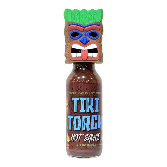 Tiki Torch Hot Sauce with 3D Printed Tiki Mask Bottle Topper